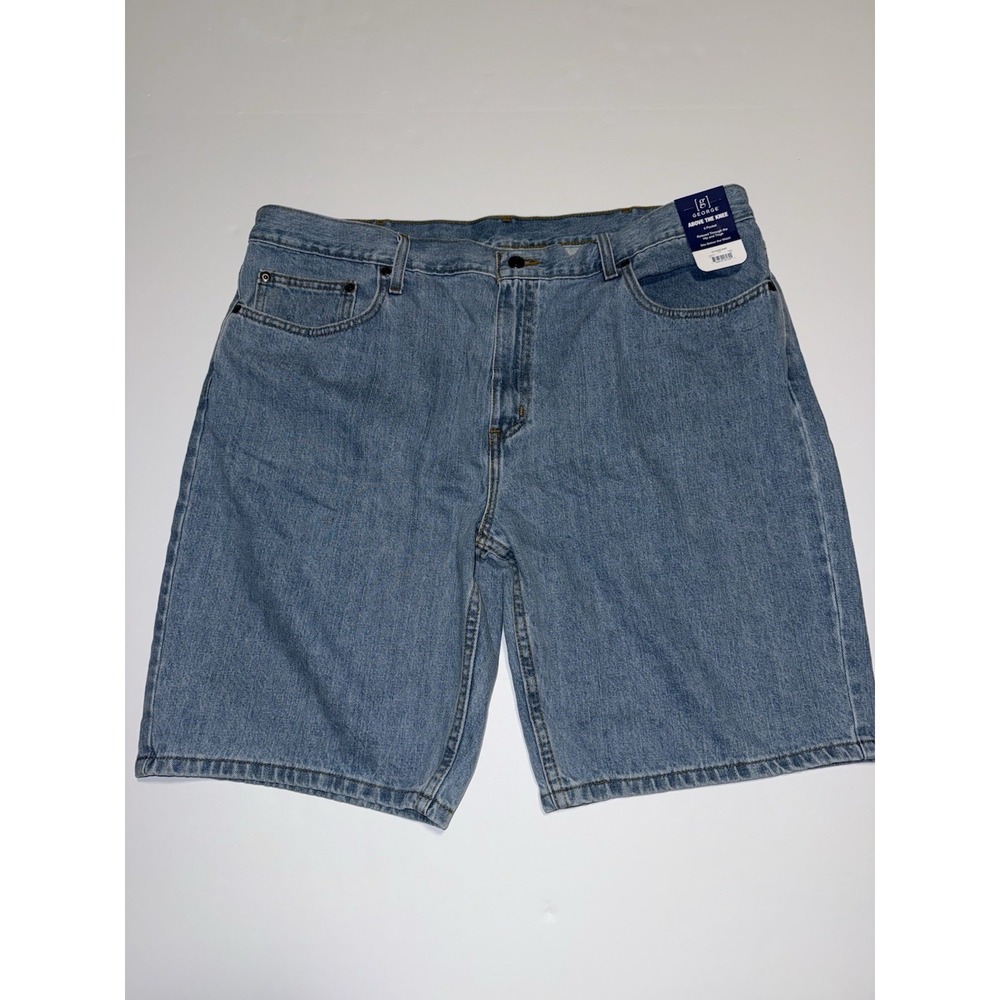 George Mens Denim Shorts 42 Light Wash Relaxed Fit Above Knee Cotton Jorts NWT